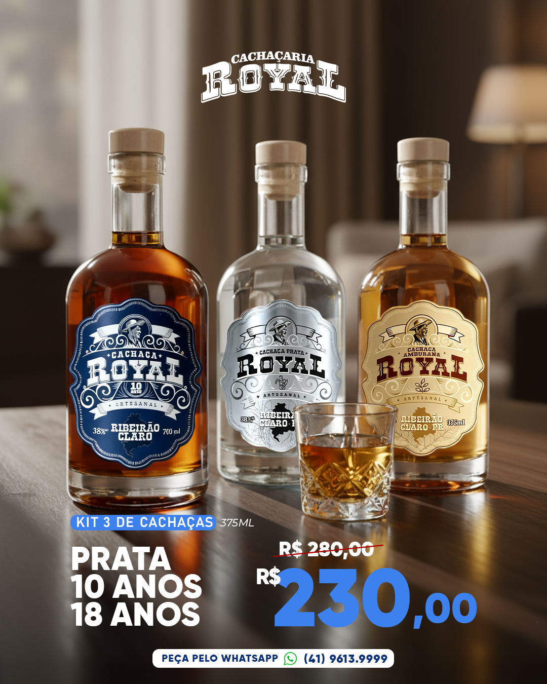 Kit de Cachaça Prata Royal 10 e 18 anos 375ml
